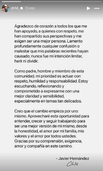 Chicharito Hernández se pronuncia tras su declaaciones calificadas como machistas.