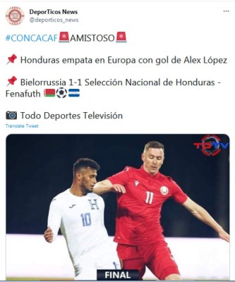 Prensa Internacional elogia a Alex López por su golazo en el empate de Honduras ante Bielorrusia