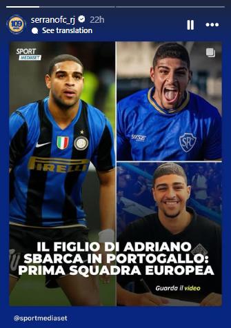 Hijo de Adriano firma su primer contrato en Europa: el club que lo fichó y el increíble parecido con su padre