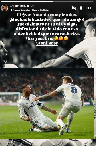 Sergio Ramos felicitó a Toni Kroos por estar cumpliendo sus 36 años.