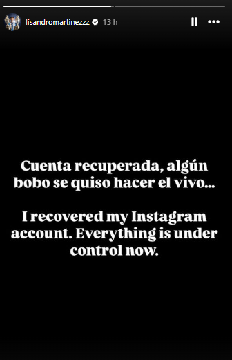 Lisandro Martínez confirmó que logró recuperar su cuenta oficial de Instagram.