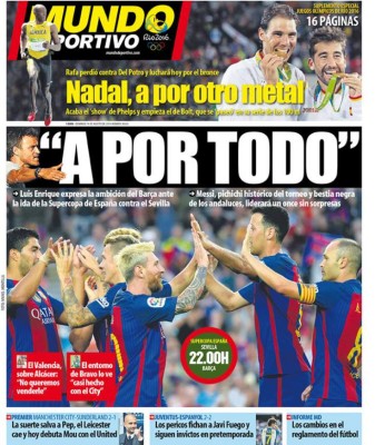 PORTADAS: Lo que el mundo amaneció diciendo este domingo 14 de agosto&nbsp;&nbsp;