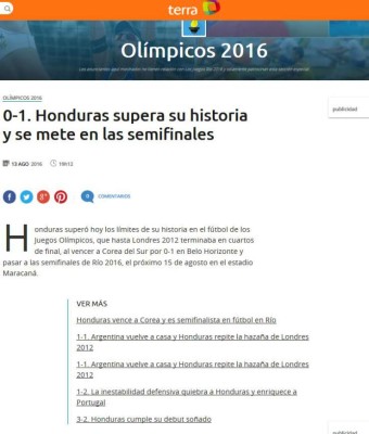 Prensa internacional: Hazaña de Honduras en los Juegos Olímpicos de Río
