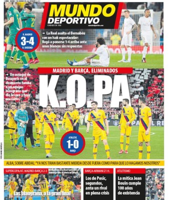 Barcelona-Real Madrid, las portadas tras la eliminación de Copa del Rey: 'Baño y otro sopapo para Messi'