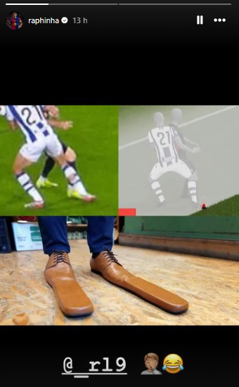 Raphinha colgó esta imagen en Instagram tras el gol anulado a Lewandowski.