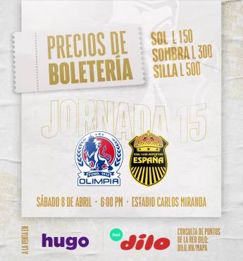 Oficial: Olimpia confirma los precios para el clásico ante Real España este sábado en el estadio Carlos Miranda de Comayagua