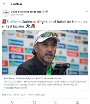 En México dicen que el 'Potro' Gutiérrez viene a dirigir a un lugar 'exótico” con Real España