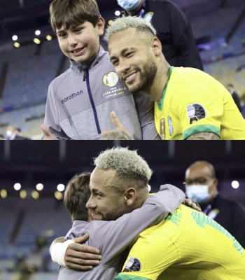 No se vio en TV: Messi celebró el título con su ídolo de siempre y el niño que buscó a Neymar