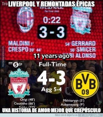 Los mejores memes de la remontada histórica del Liverpool ante el Borussia Dortmund