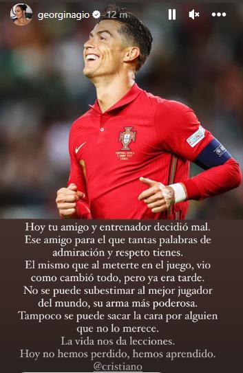 Este fue el mensaje de Georgina Rodríguez en su cuenta de Instagram.