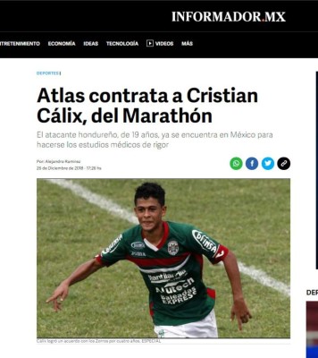 Lo que dicen los medios mexicanos de Cristian Cálix al ser fichado por Atlas