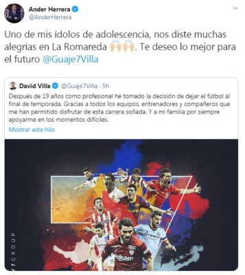 Los mensajes para David Villa tras anunciar su retiro del fútbol: 'Fue un honor Guaje'&nbsp;&nbsp;