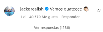 El mensaje de Grealish apoyando a Guatemala en el posteo de Nathaniel Otis Mendez-Laing.