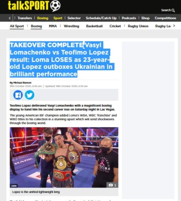 'Nació un nuevo rey': Lo que dice la prensa tras triunfo de Teófimo López sobre Lomachenko