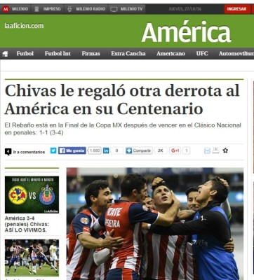 Portadas en México tras la humillación de las Chivas al América: 'Centenariazo'