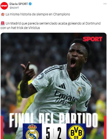 “Le tocas los h*** y te atienes a esto”: la prensa se rinde ante Vinicius y Real Madrid por otra épica remontada en Champions