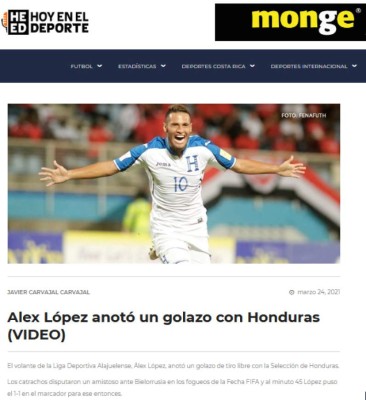 Prensa Internacional elogia a Alex López por su golazo en el empate de Honduras ante Bielorrusia