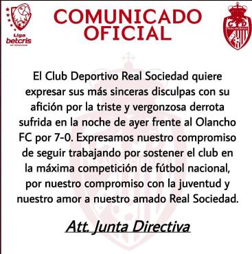 Real Sociedad lanza comunicado a su afición tras caer vapuleados 7-0 ante Olancho FC, ¿se va Mauro Reyes?