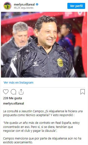 Merlyn Villarreal habló con Jeaustin Campos sobre el interés que existe de Alajuelense.