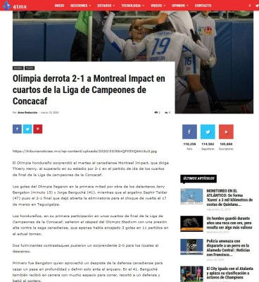'Ruge y hace historia': Prensa internacional habla del triunfo de Olimpia sobre Impact Montreal