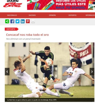 Prensa de Costa Rica: 'Concacaf nos roba todo el oro'