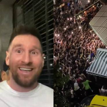 Leo Messi fue recibido por una multitud de hinchas en las afueras de un restaurante de Buenos Aires.