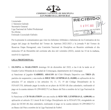 Resolución de la Comisión de Disciplina.