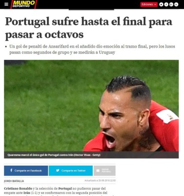 PORTADAS: Así ven a la Portugal de Ronaldo por su pase a octavos de Rusia 2018