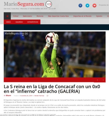 Prensa de Costa Rica: 'Hegemonía tica' y 'La S reina en la Liga Concacaf'