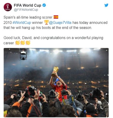 Los mensajes para David Villa tras anunciar su retiro del fútbol: 'Fue un honor Guaje'&nbsp;&nbsp;