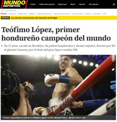 Así amanece la prensa internacional tras el título mundial de Téofimo López