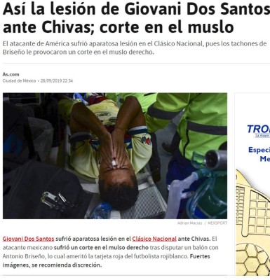 Así reaccionó la prensa mundial tras la grave lesión de Giovanni dos Santos: 'Criminal, de cárcel'
