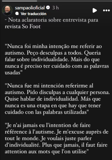 El comunicado de Jorge Sampaoli pidiendo perdón por sus declaraciones.