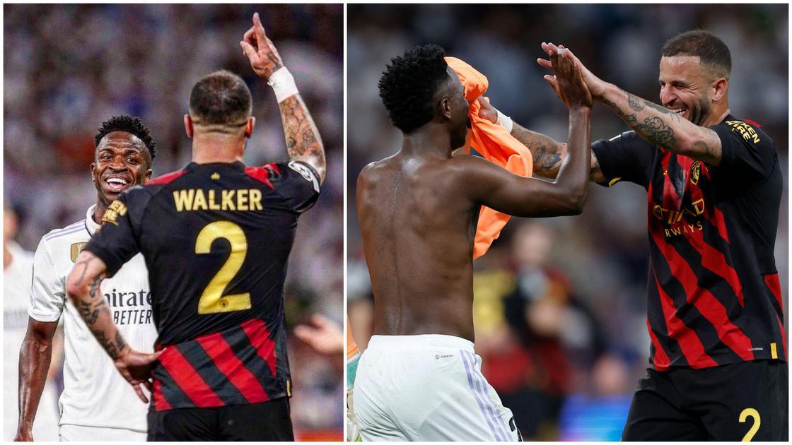 Walker y Vinicius se abrazaron tras el 1-1 firmado en el Santiago Bernabéu.