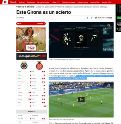 Prensa Española se rinde ante Choco Lozano tras 'maravilla' ante Villarreal