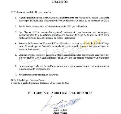 DIEZ tuvo acceso en exclusiva al documento del TAS con fallo a favor de Platense.