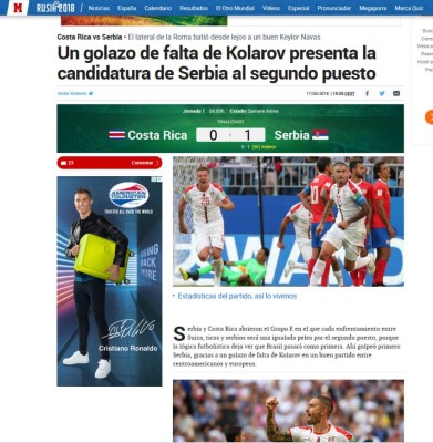 Prensa de Costa Rica: 'Se apaga la ilusión de los octavos en Rusia'