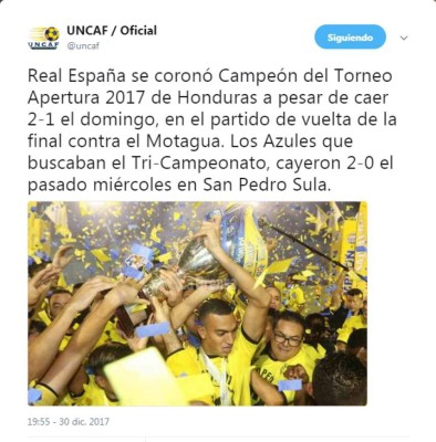 Así felicitan los medios internacionales al Real España tras levantar la 12