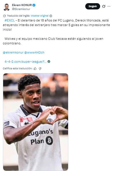 Ekrem Konur, periodistica experto en el mercado de fichajes, también ha destacado la información que se desprende sobre Dereck Moncada.