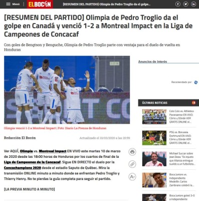 'Ruge y hace historia': Prensa internacional habla del triunfo de Olimpia sobre Impact Montreal