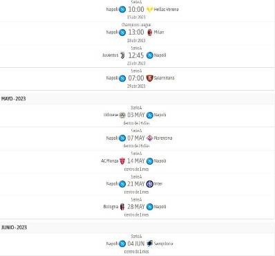 PARTIDOS RESTANTES AL NAPOLI EN LA SERIE A.