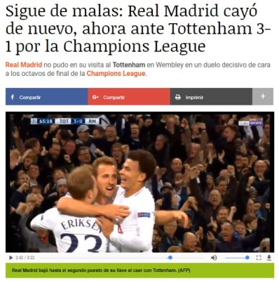 ¡CRISIS! Así reacciona la prensa mundial tras la dura derrota del Real Madrid ante el Tottenham