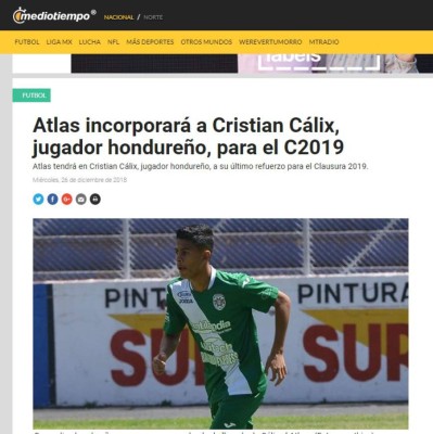 Lo que dicen los medios mexicanos de Cristian Cálix al ser fichado por Atlas
