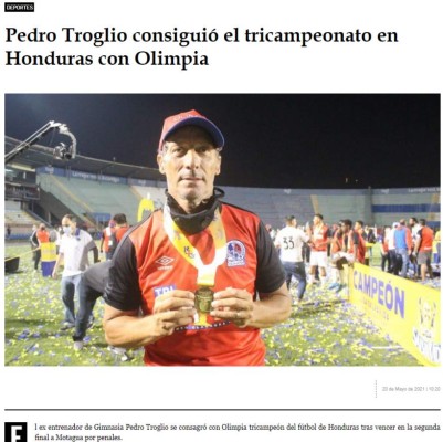 Prensa internacional sobre el tricampeonato de Olimpia ante Motagua y así destacan a Pedro Troglio