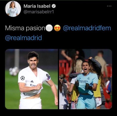 Portera del Real Madrid recibe insultos machistas en Twitter y Asensio sale en su defensa