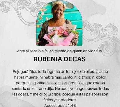 Doña Rubenia, madre de Wesly Decas, falleció a los 61 años de edad.