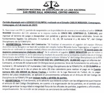 Resolución de la Comisión de Disciplina tras la jornada 9.