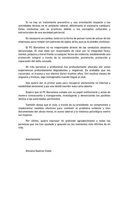 Escándalo: Gio Queiroz denuncia haber sufrido “acoso” en el Barcelona y publica una carta para contar todo