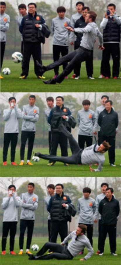David Beckham tuvo una cómica caída durante su estancia en China |