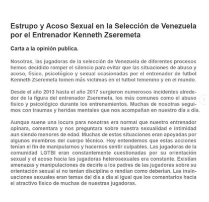 Deyna Castellanos y jugadoras de la selección de Venezuela denuncian de abuso sexual y acoso a extécnico